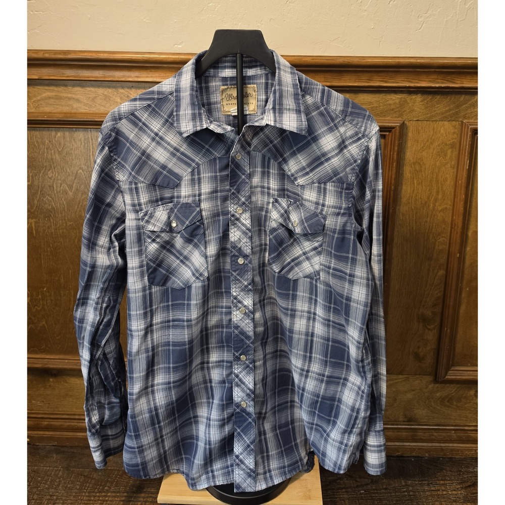 90s Y2K Wrangler Pearl Snap Western Plaid Shirt Large